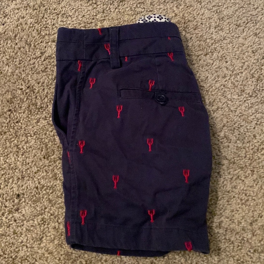 British Khaki navy shorts with red lobsters